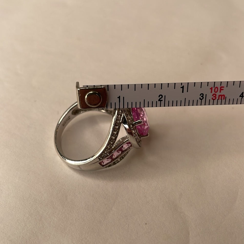 Ring Sterling Silver Pink Halo Ring by JMBR Cubic Zirconia Cocktail Bling Ring - Picture 9 of 10
